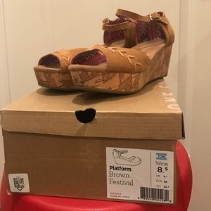 Tom's Brown Festival Platform Wedge Sandal
