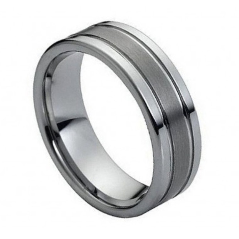 Ring Polished Shiny Double Grooved Brushed Center