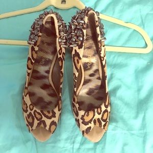 Sam Edelman leopard print pony hair studded heels