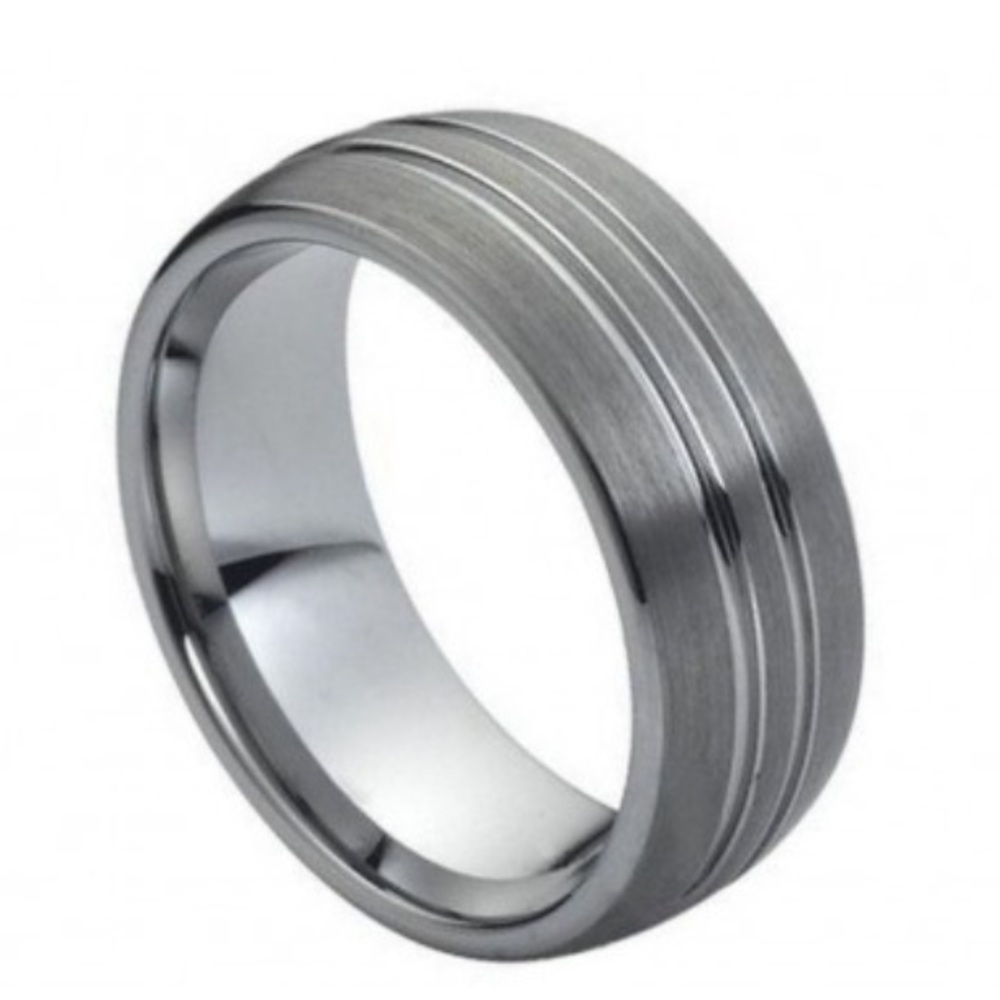 High Polish Double Groove tungsten ring