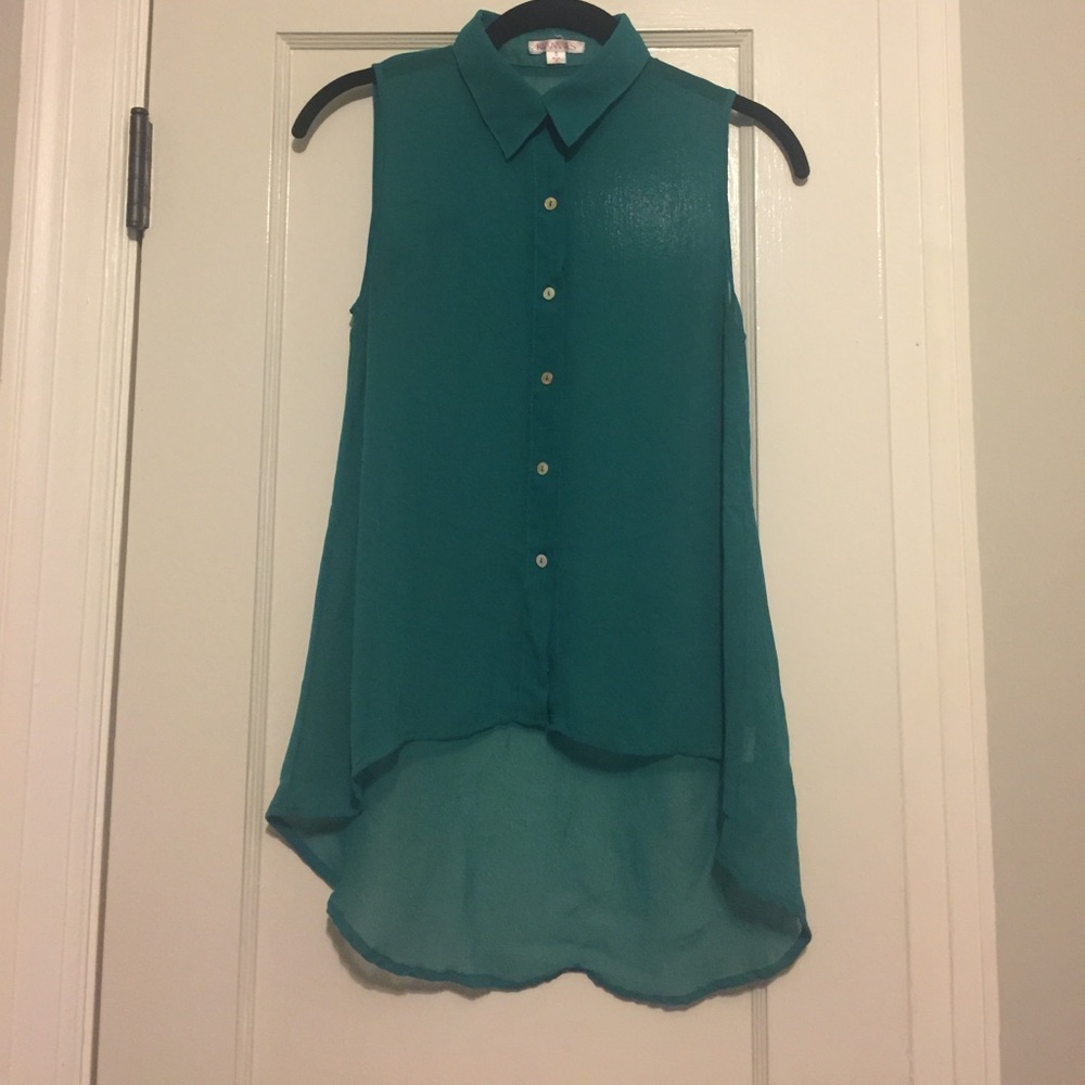 Greenish sheer button up top