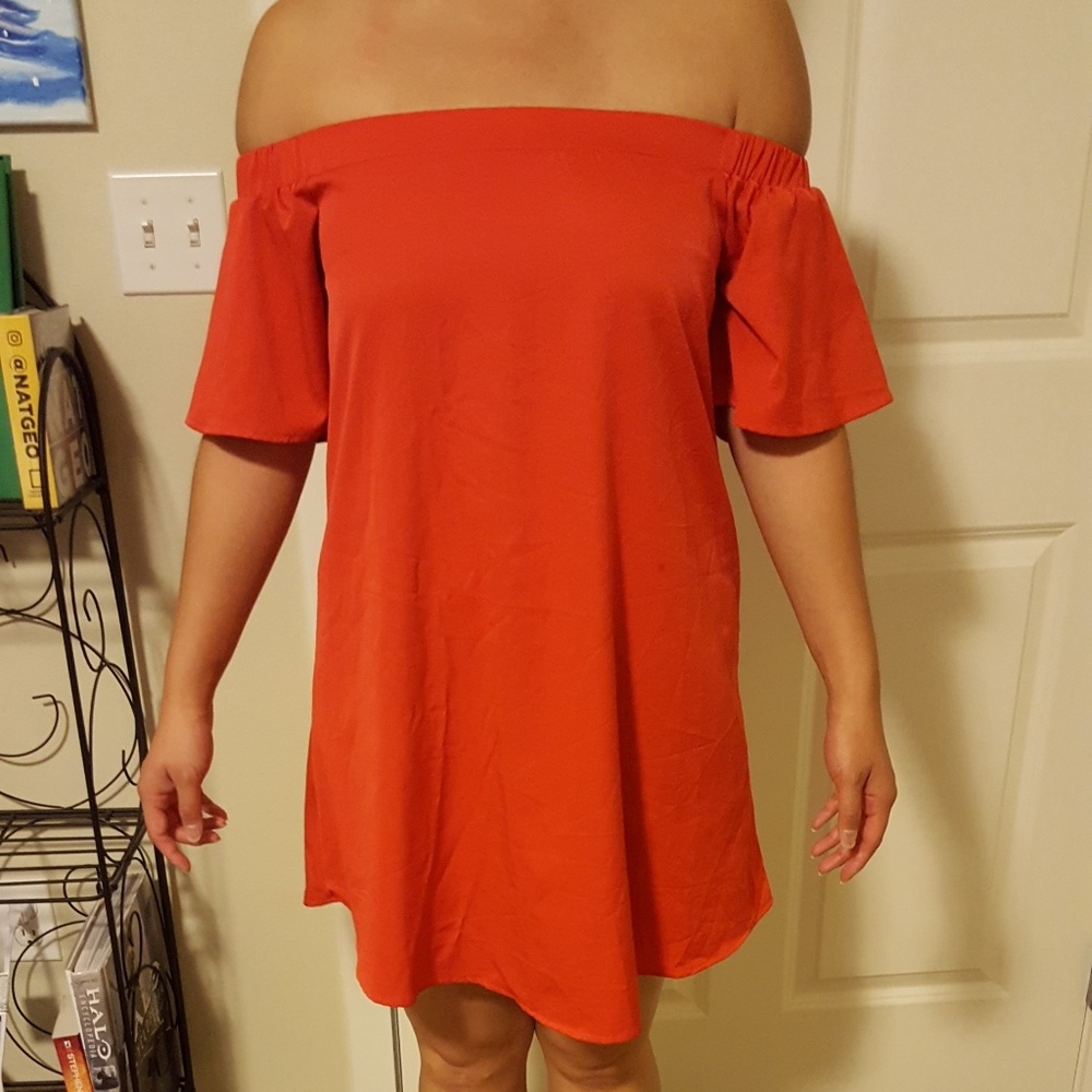 Orange Off the Shoulder Dress - Picture 5 of 8