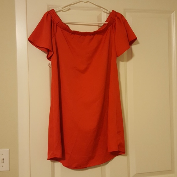 Orange Off the Shoulder Dress - Picture 6 of 8