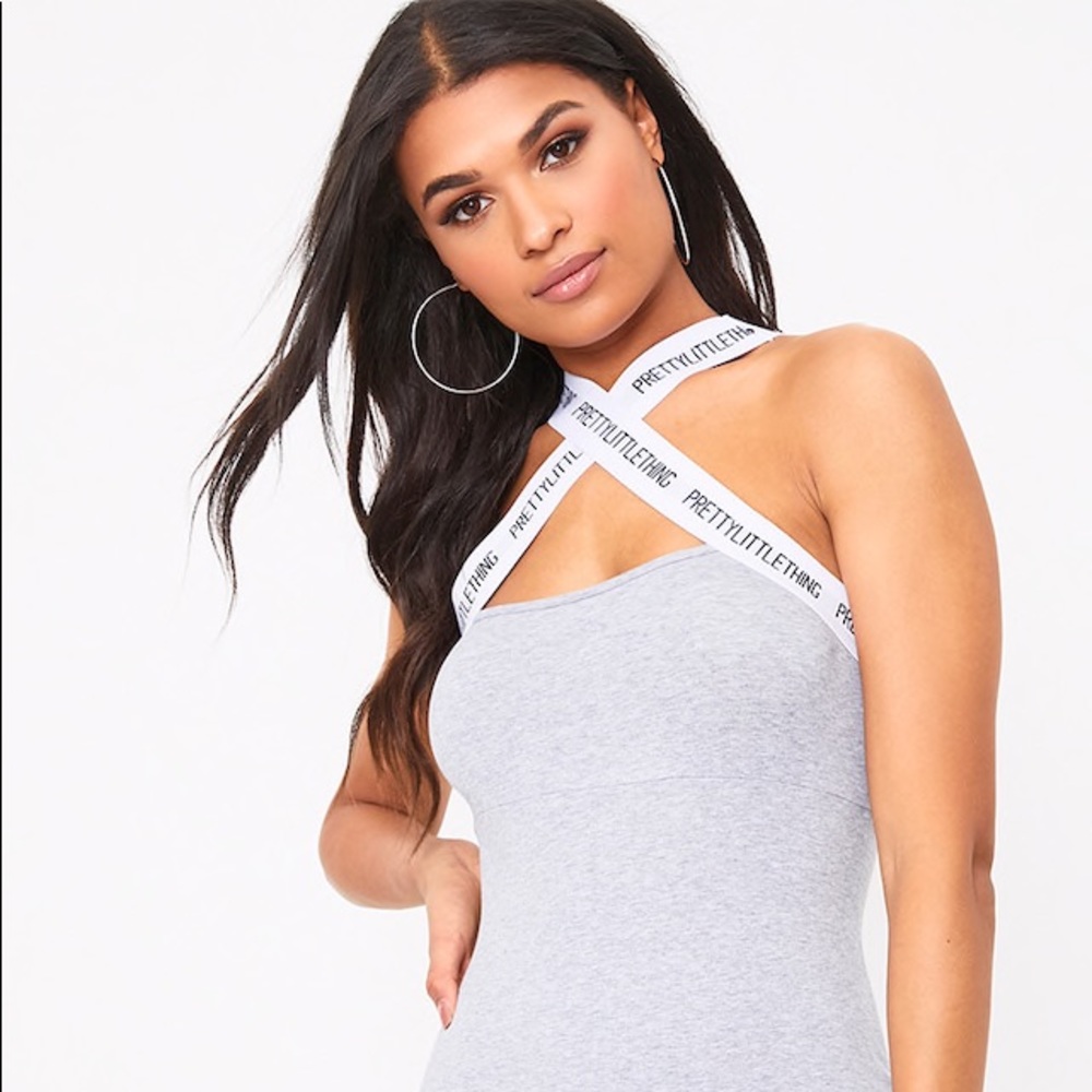 Pretty Little Things Cross Body Con Dress, Grey
