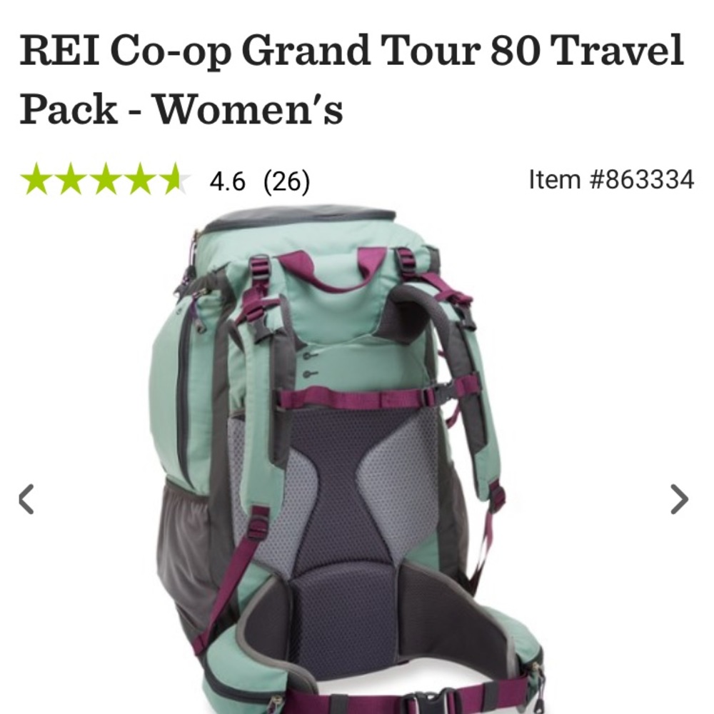 REI women's travel pack 80L