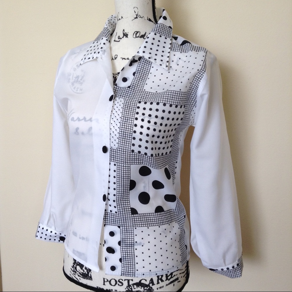 B&W semi-sheer blouse