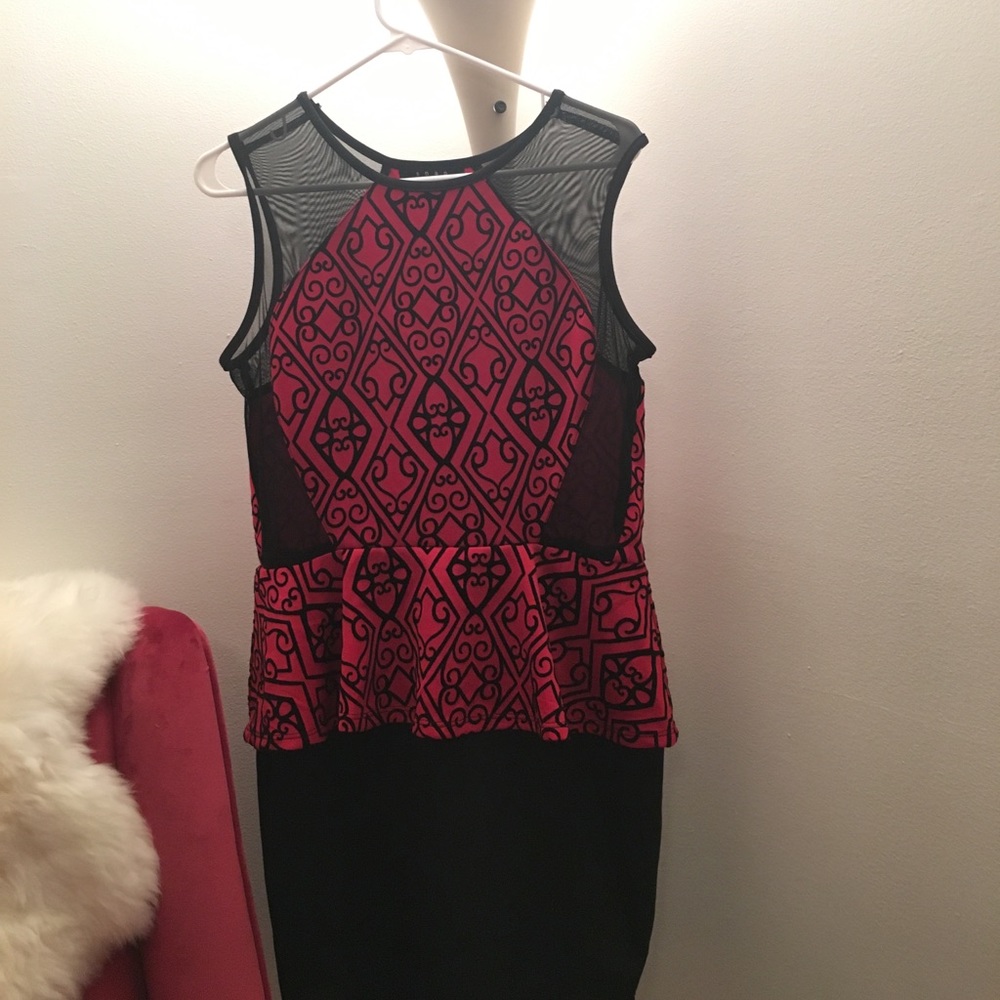 SNAP Red and Black Dress w/ peplum & sheer detail