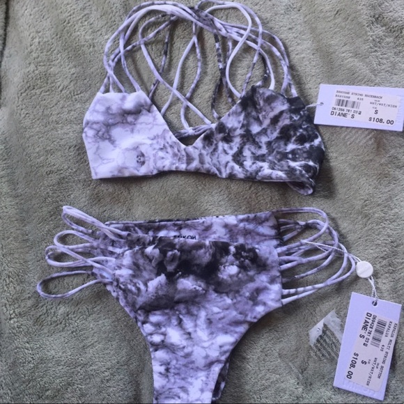 Mikoh Other - MIKOH WHITE GREY MARBLED STRING BIKINI