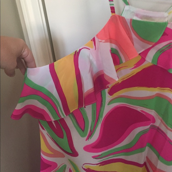 NWT Britt Ryan Pink Palmetto Ruffle Dress, size L - Picture 2 of 4