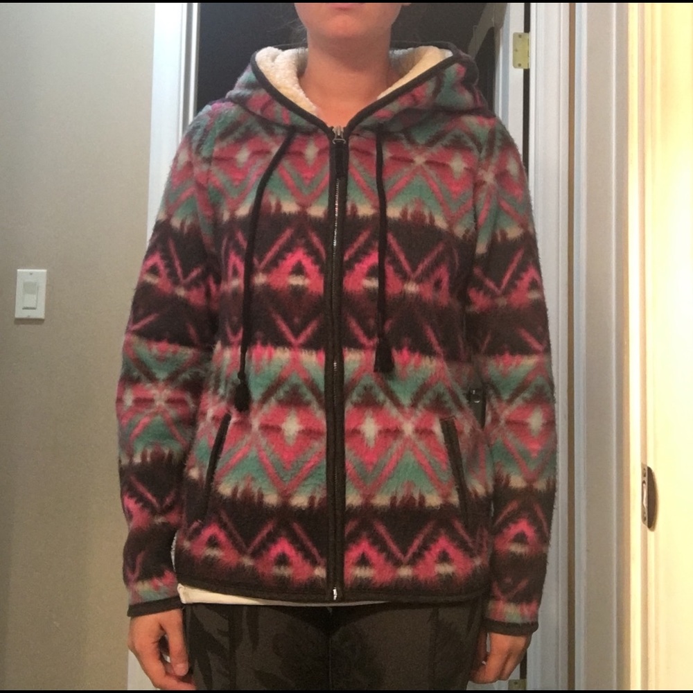 American Eagle tribal print zip front hoodie