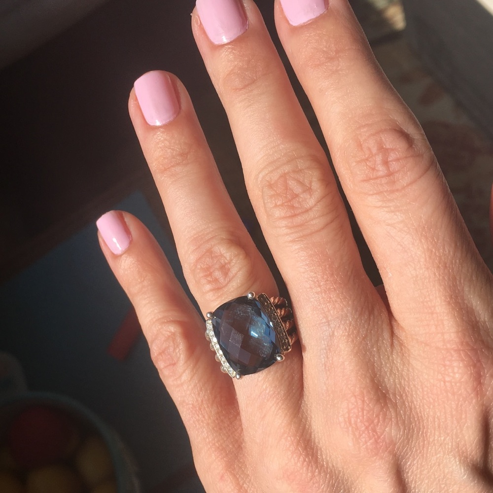 David Yurman Hampton Blue Topaz & Diamond  Sz 6