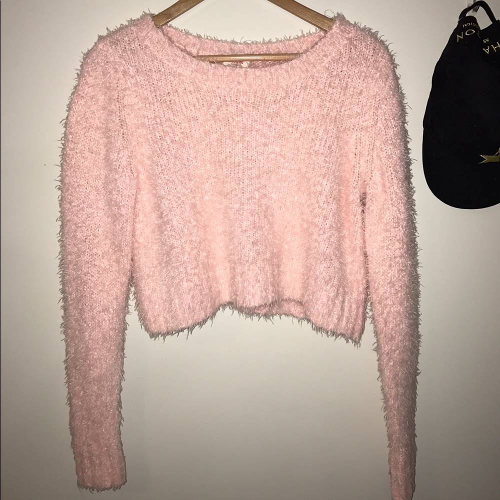 Fuzzy Crop Pink Sweater