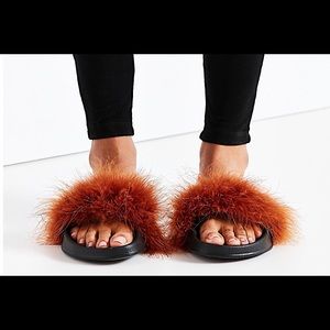 Urban Outfitters Brown Faux Furry Slides