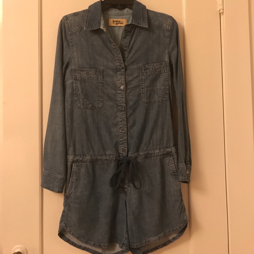 Chambray romper from Anthropologie