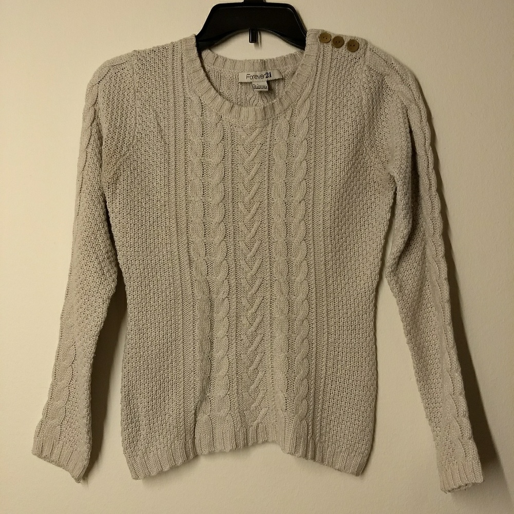 Forever 21 Thick Gray Sweater with Brown Buttons