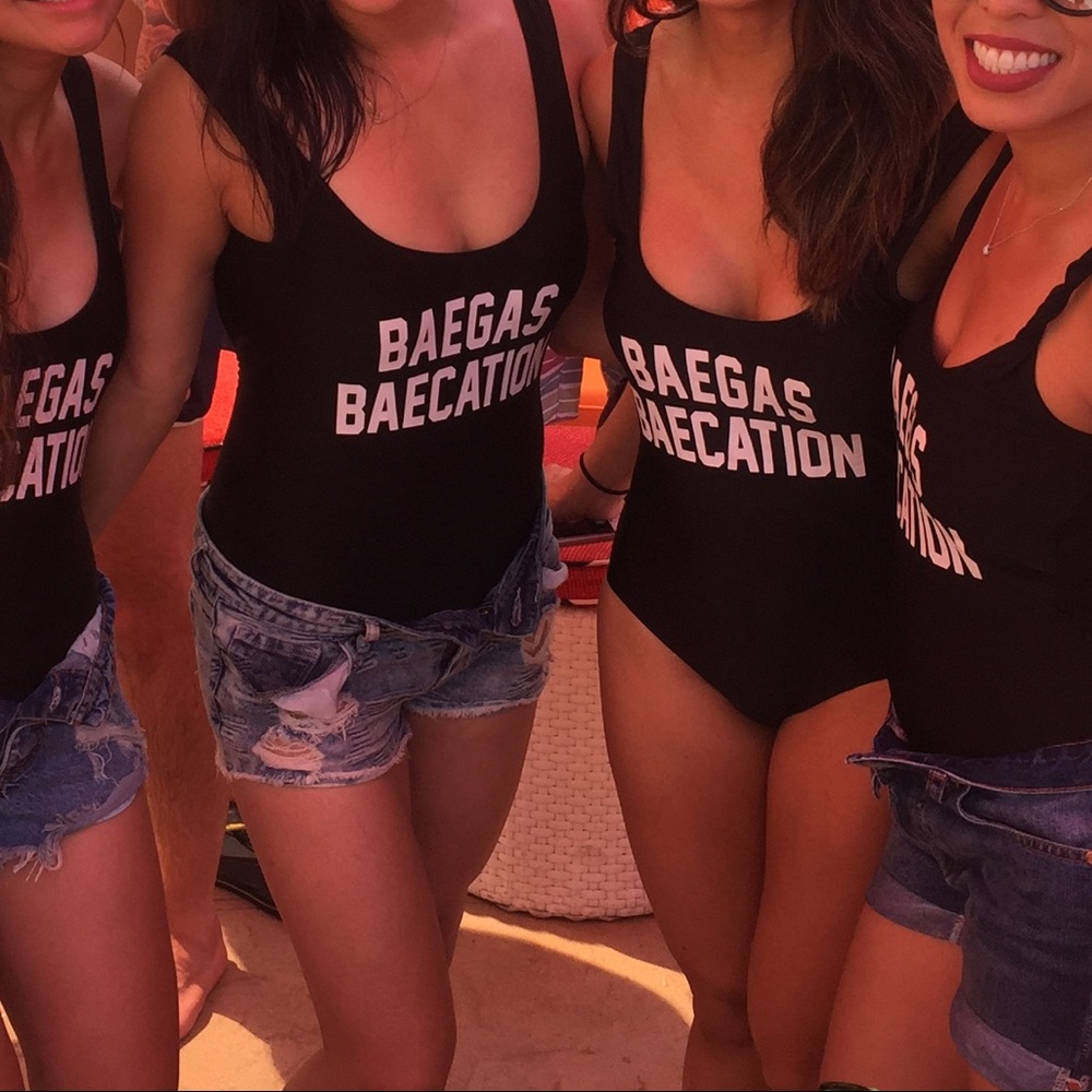One piece bathing suit: baegus baecation