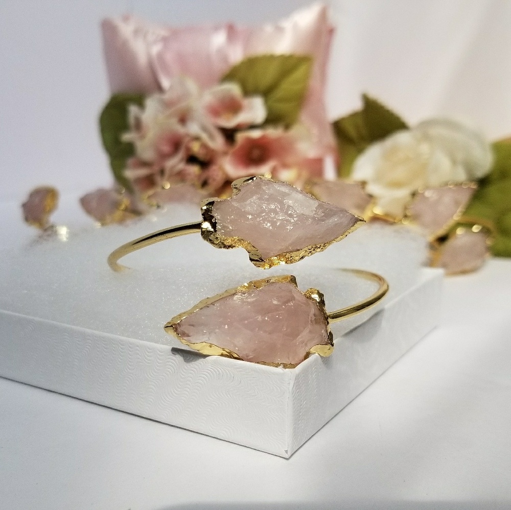 Gold Plated Rose Quartz Arrowhead Bangle