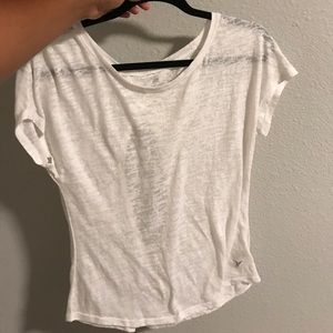 white workout tank with cutout back