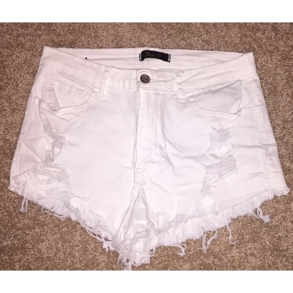 White Distressed High Waisted Shorts