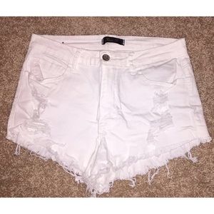 White Distressed High Waisted Shorts