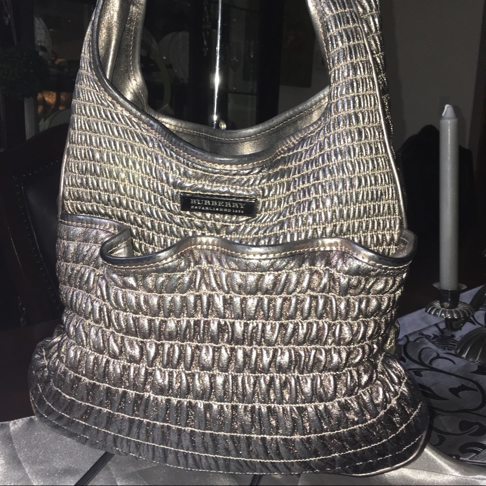 BURBERRY Ruched Metallic Leather Hobo Bag