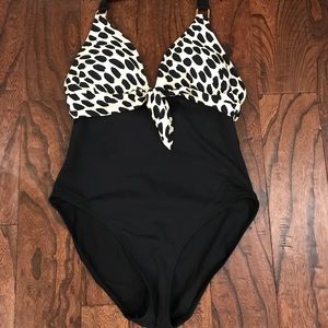 Black and leopard halter bathing suit