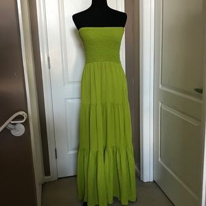 Michael Kors Lime Green 100% silk strapless maxi