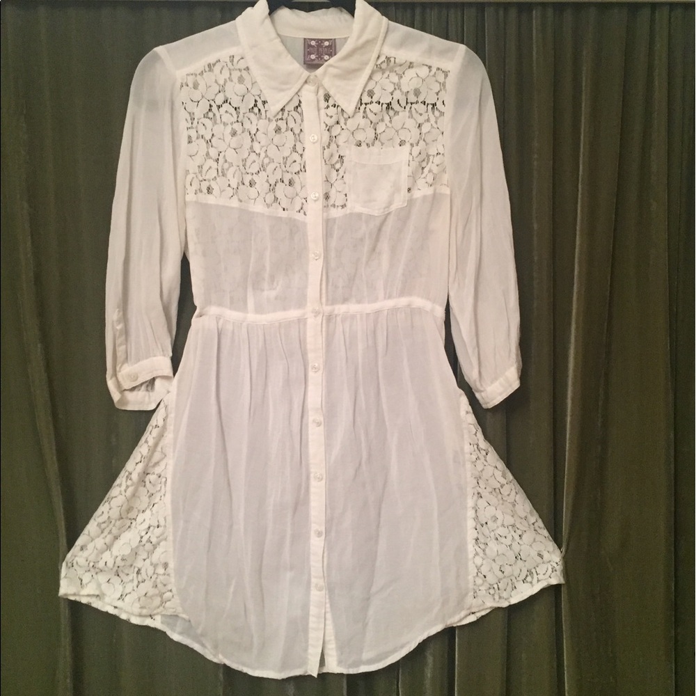 Free People White Lace Sheer Shirt Dress or Top
