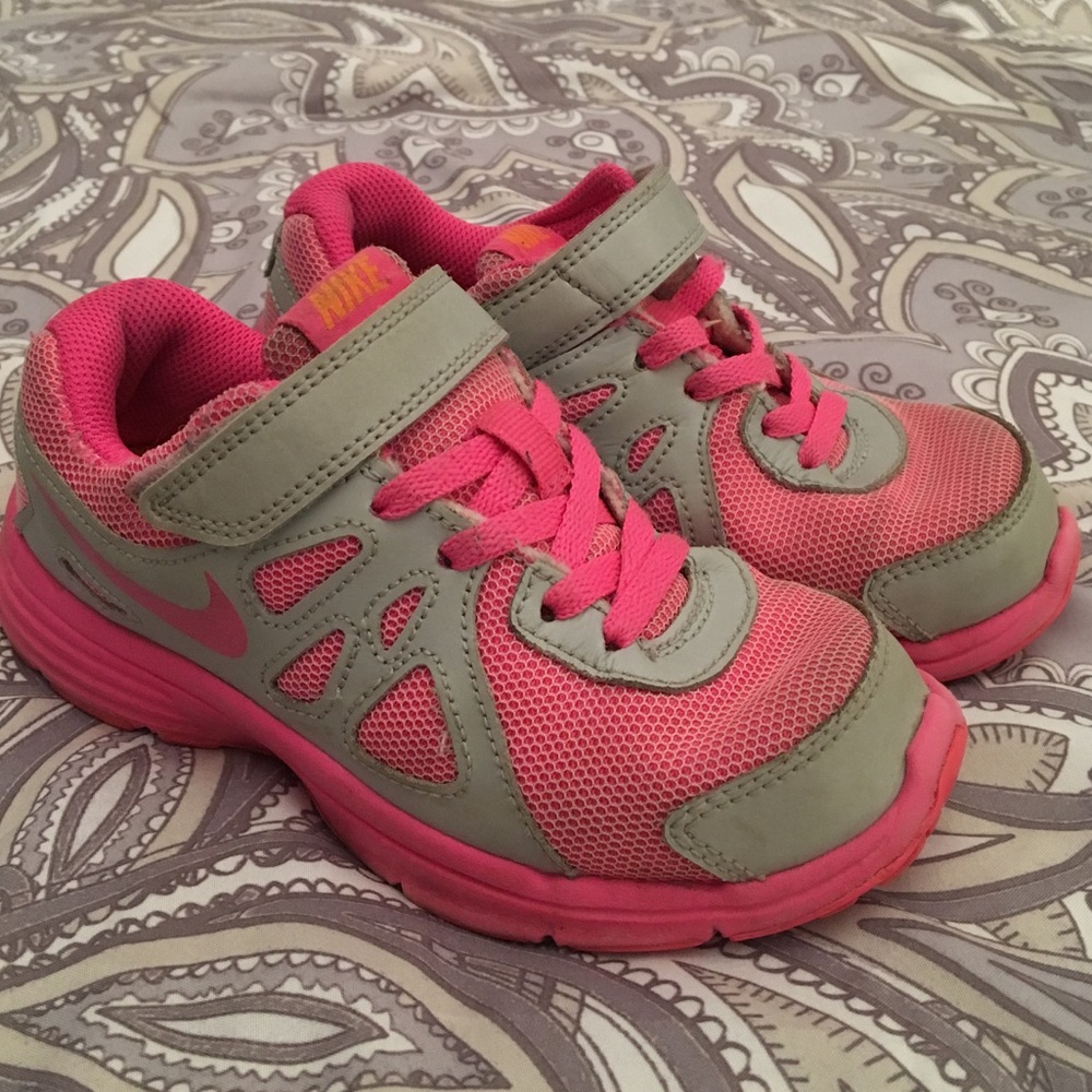 Girls Nike Pink and Gray/Silver Revolution Sneaker