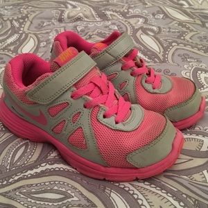 Girls Nike Pink and Gray/Silver Revolution Sneaker