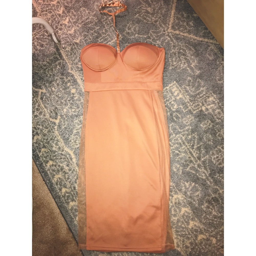 Nude Harness Bustier Dress with Mesh Paneling