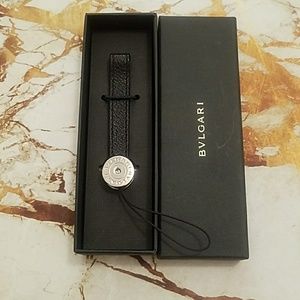 BVLGARI LEATHER SILVER KEYCHAIN FOB