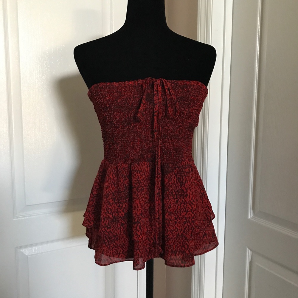 Michael kors strapless smocked peplum top