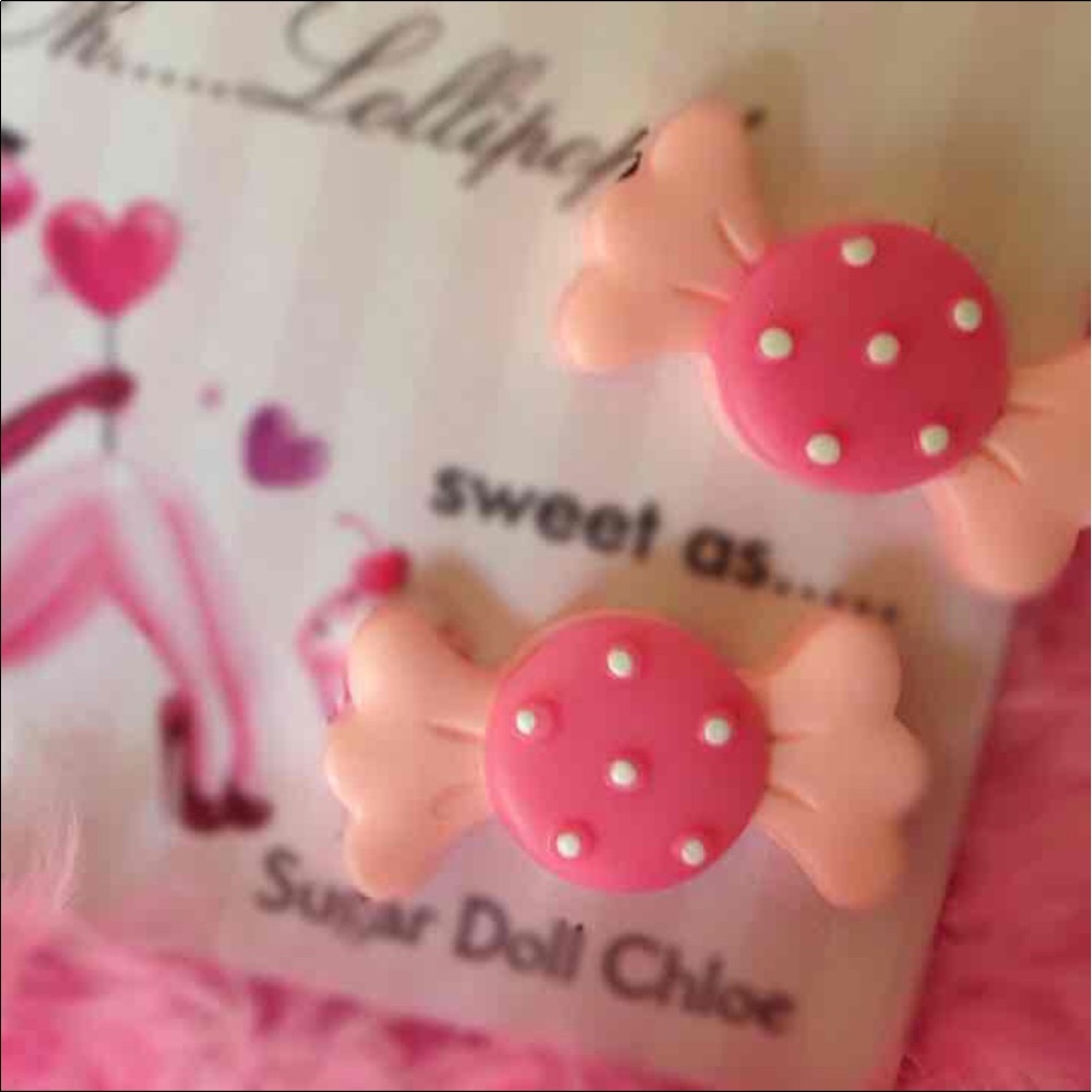 Oh Lollipop candy barbie pink white earrings