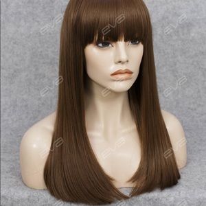 Brown straight haired wig with bangs
