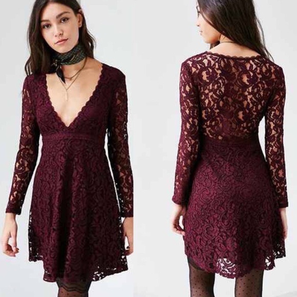 Kimchi Blue Vixen Babydoll Maroon Lace Dress NWOT