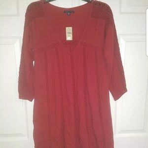 NWT American Eagle Red Crotchet V-Neck Dress