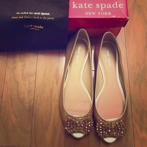 Kate Spade Fierce Gold Peep-Toe Flats