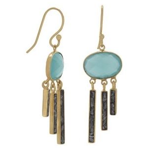 14KT GOLD PLATED GLASS DIAMOND CHIP DROP EARRINGS