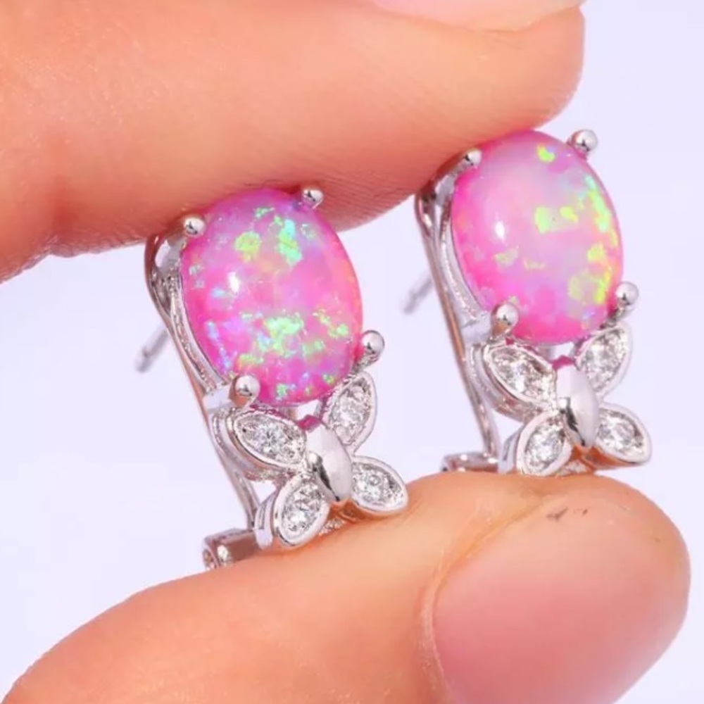 Pink Fire Opal Studs! NEW! - Picture 3 of 6