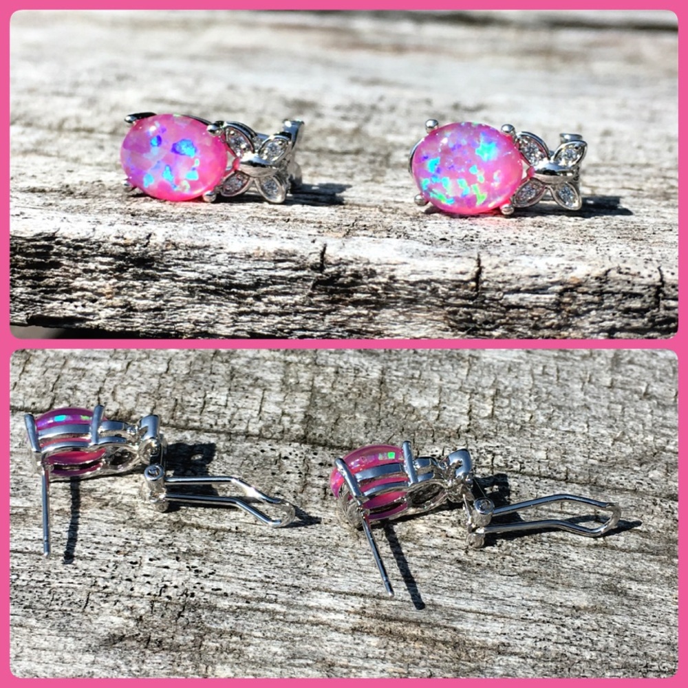 Pink Fire Opal Studs! NEW! - Picture 2 of 6