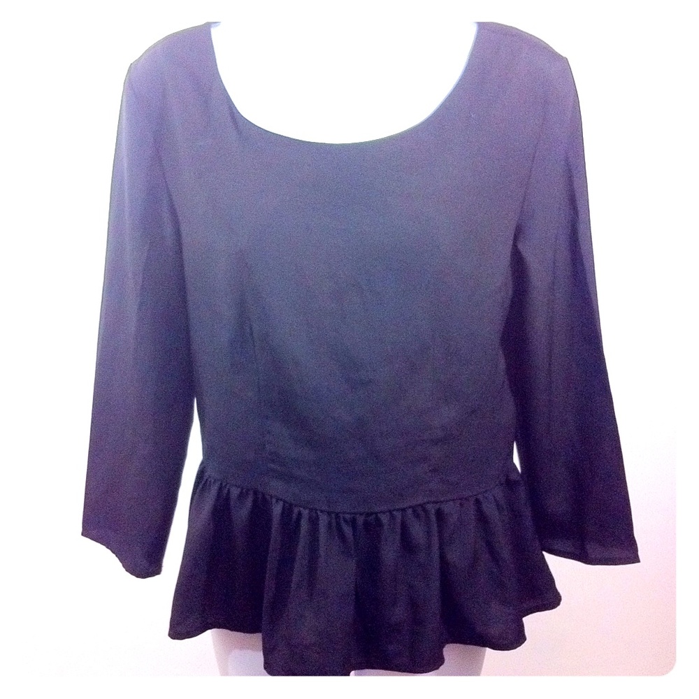 Olsenboye peplum scoop neck hi lo blouse black 3