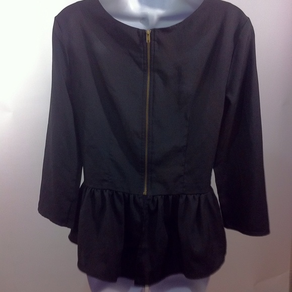 Olsenboye peplum scoop neck hi lo blouse black 3 - Picture 4 of 4