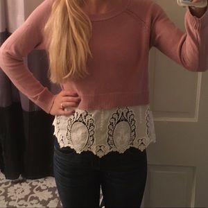 American Eagle Outfitters Lace Sweater Pink