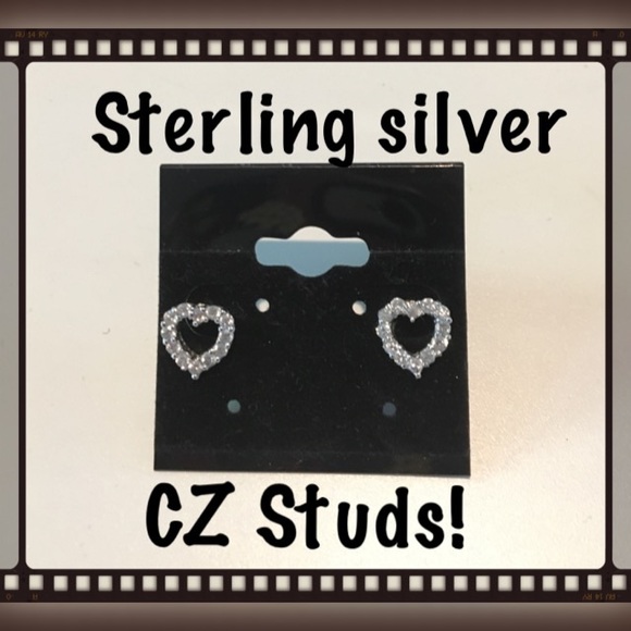 Heart CZ Earrings set in Sterling NWOT Stunning! - Picture 3 of 8