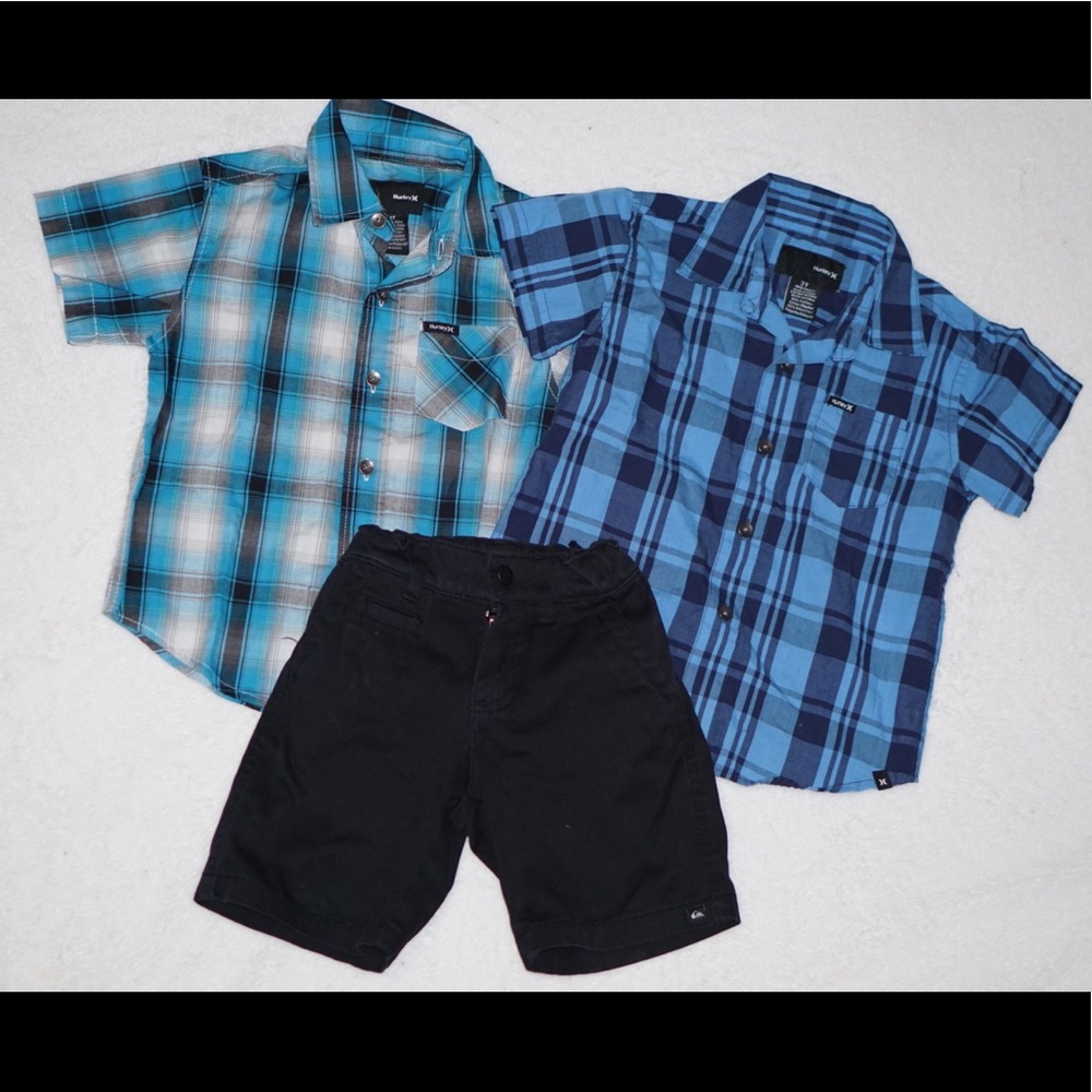 2 Hurley Shirts & 1 Quiksilver Short