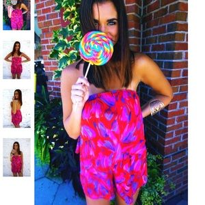 Abstract Red Strapless Romper