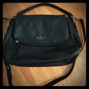Black Leather Kate Spade fold over shoulder bag