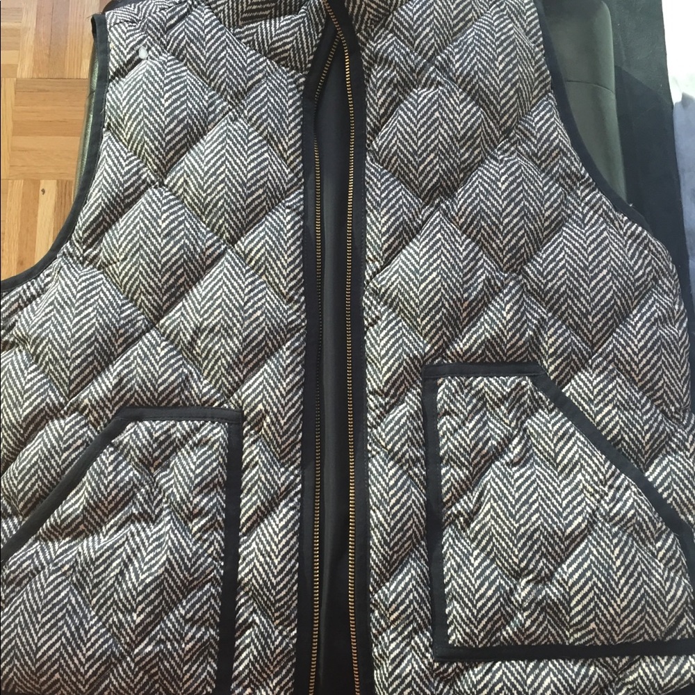 J.Crew Black and White Herringbone Puffer Vest