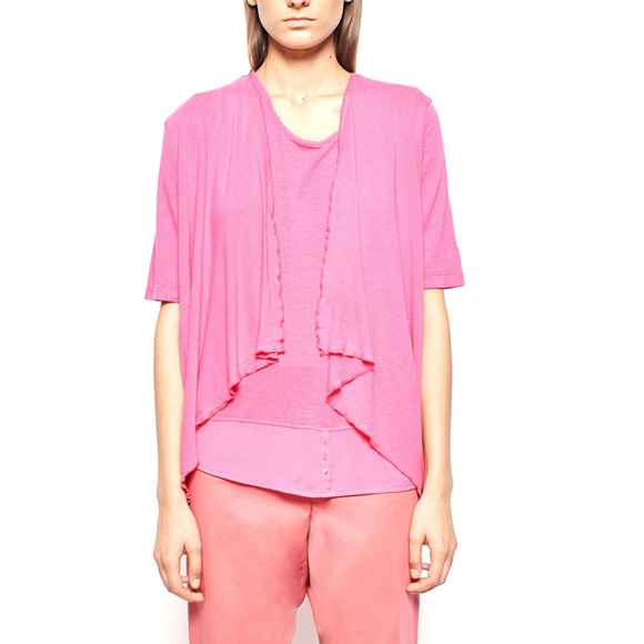 PINK SHORT SLEEVE DRAPED OPEN FRONT CARDIGAN - Picture 3 of 7